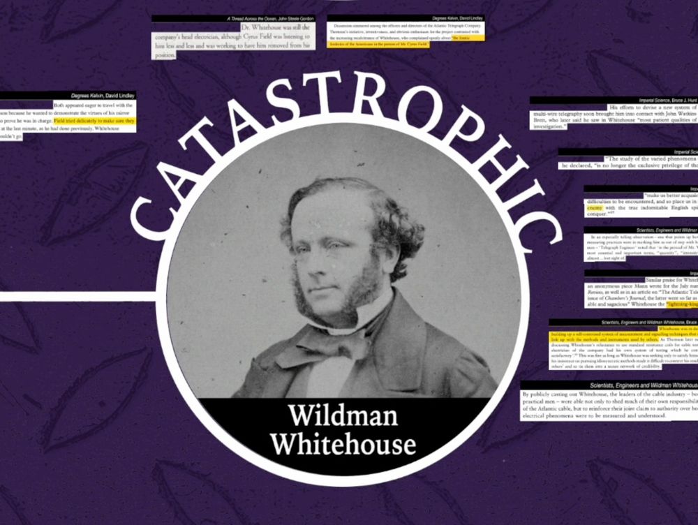 old black and white photo of a guy named Wildman Whitehouse with "CATASTROPHIC" lettered above him