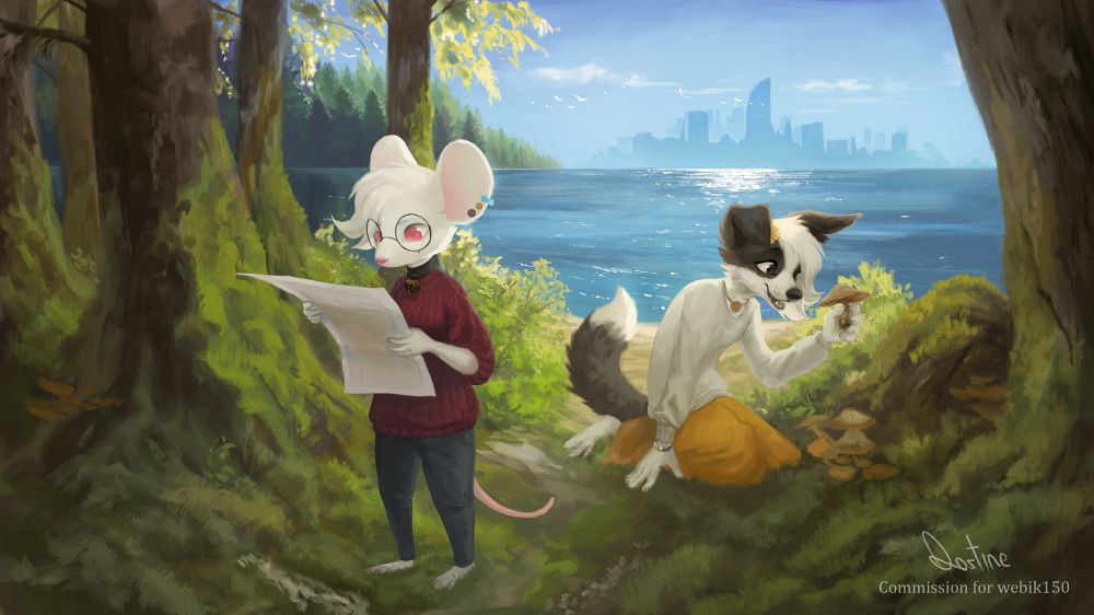 A mouse (Myška) and a border collie (Viki) on an adventure in a forest