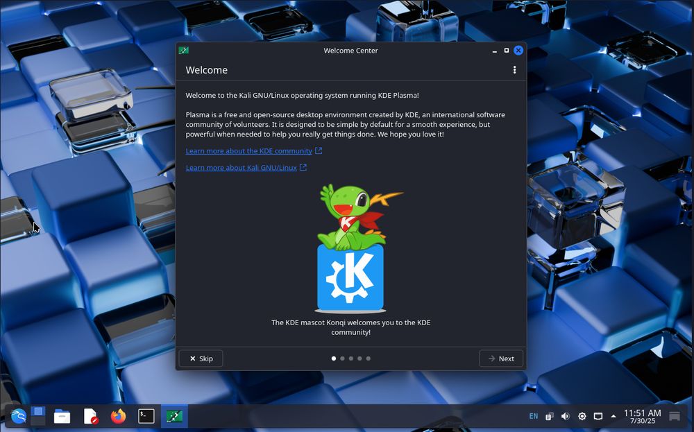 KDE Welcome Center on Kali Linux