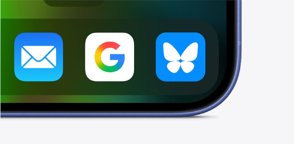 Closeup of iPhone app bar with the Bluesky logo refresh displayed.