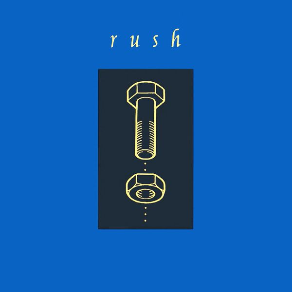 Album cover artwork for the 1993 Rush album "Counterparts" featuring the band name and a diagram of a bolt and a nut in alignment preparing to be joined together.