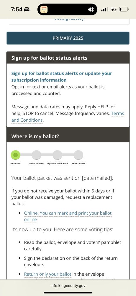 Screenshot from King County Elections ballot tracker.