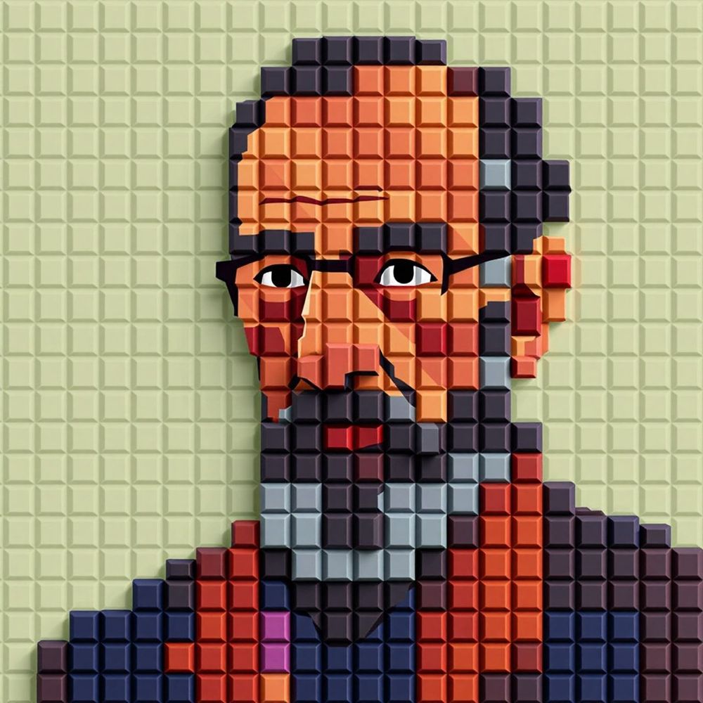 mosaic portrait of mature man with glasses, beard