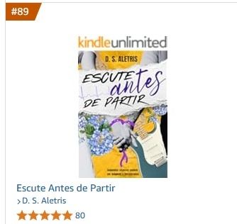 Capa do livro Escute Antes de Partir no site da Amazon, 89 no ranking com 80 avaliações e 5 estrelas.