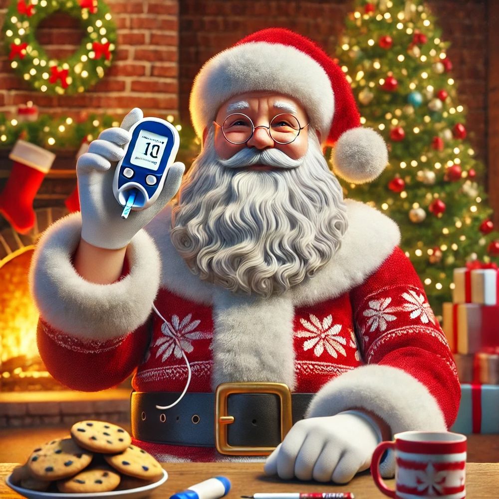 Santa holding blood glucose test 
