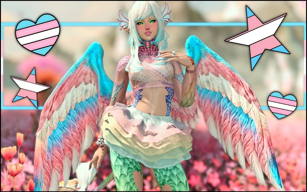 Minerva is dressed proudly in the colors of the Transgender Flag. TRANSGENDER RIGHTS ARE HUMAN RIGHTS.