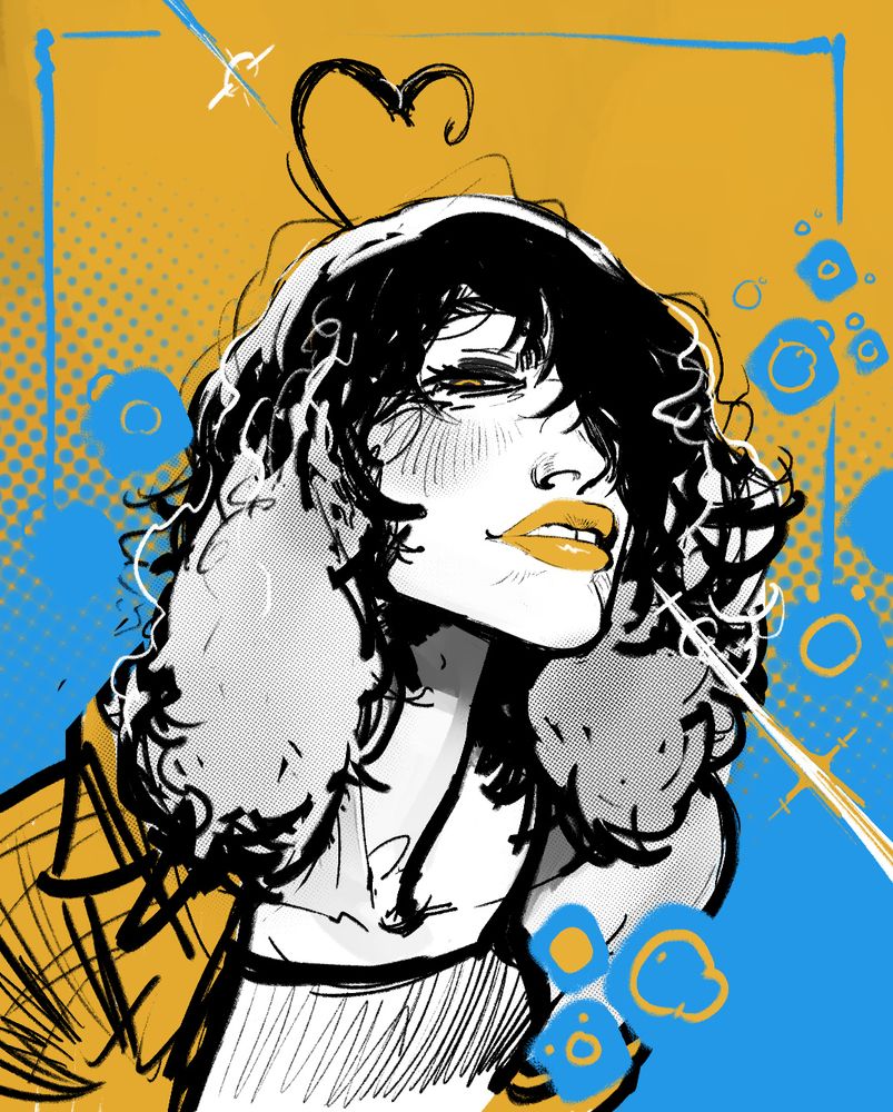 portrait of a young person with shaggy hair and a sleepy expression