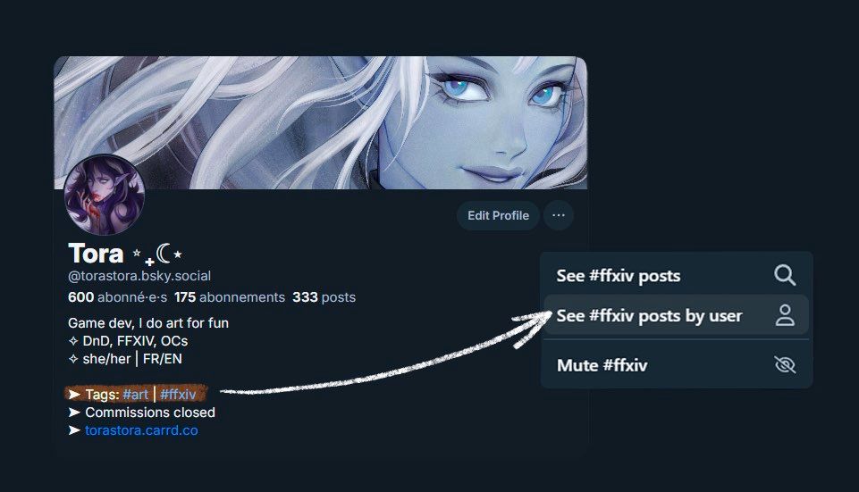 Screenshot of how to add and use tags in your bio 