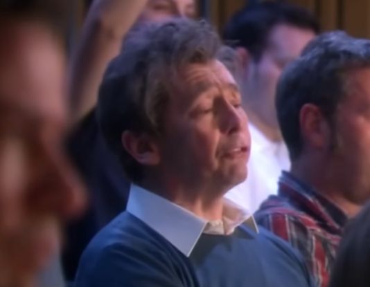 Paul Whitehouse playing a Question Time audience member in Harry and Paul's Story of the Twos sketch