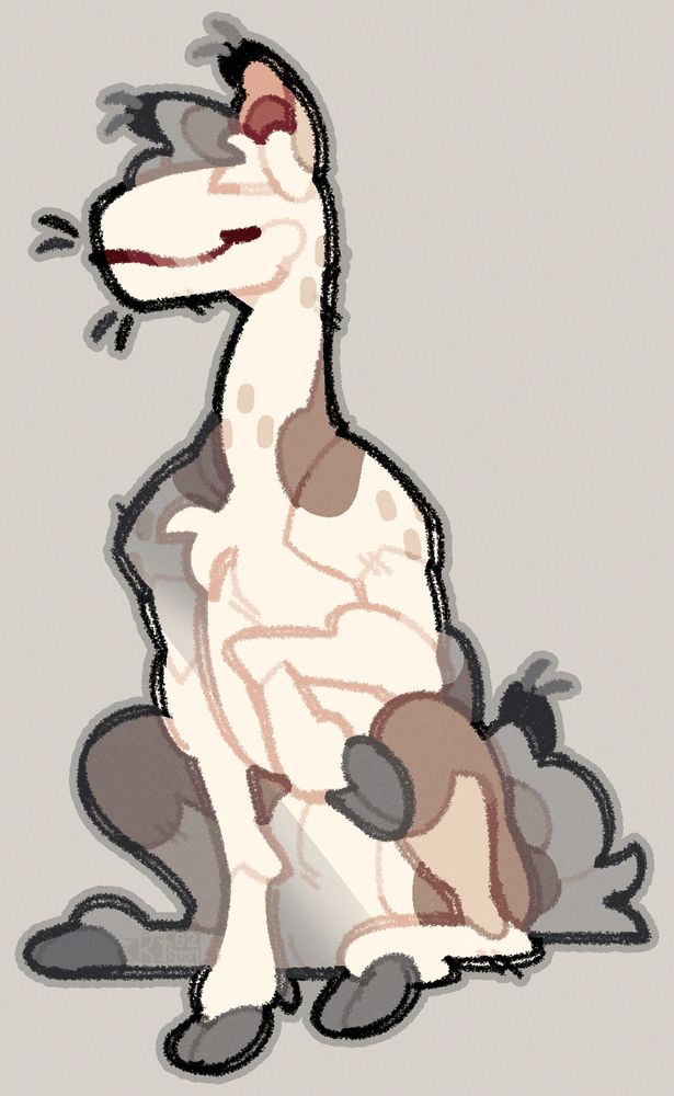 A chibified drawing of a deerlike creature sitting upright. One front leg is raised