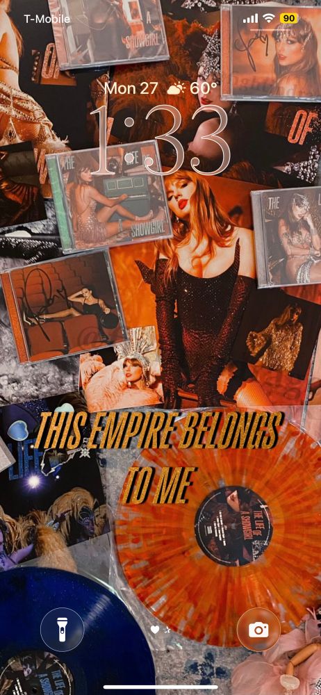 a screenshot of my iphone wallpaper of a collage of photos from taylor swifts showgirl era