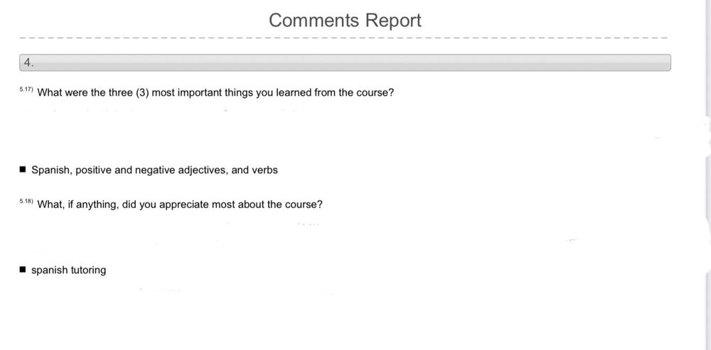 Course comments from students stating that they benefited from Spanish tutoring