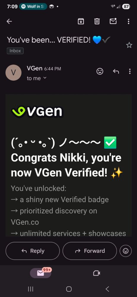 Verified email screenshot 