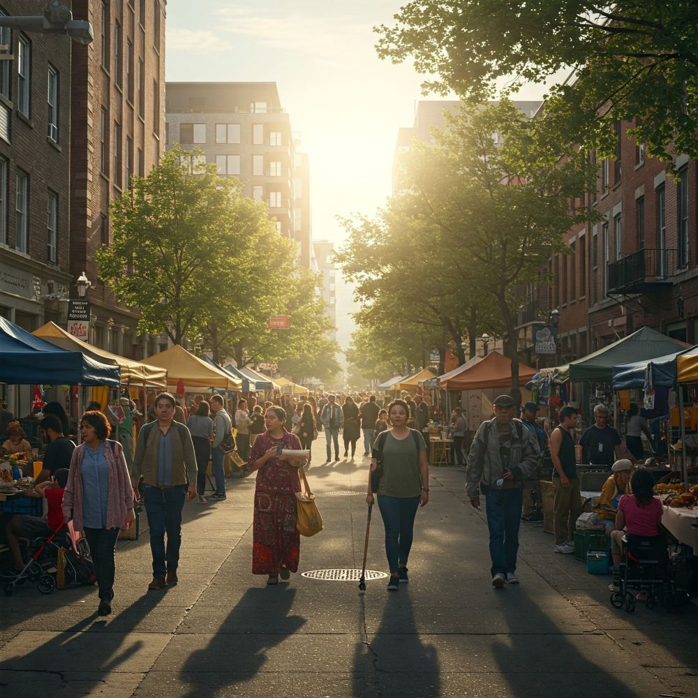 Thriving market on a city street. 