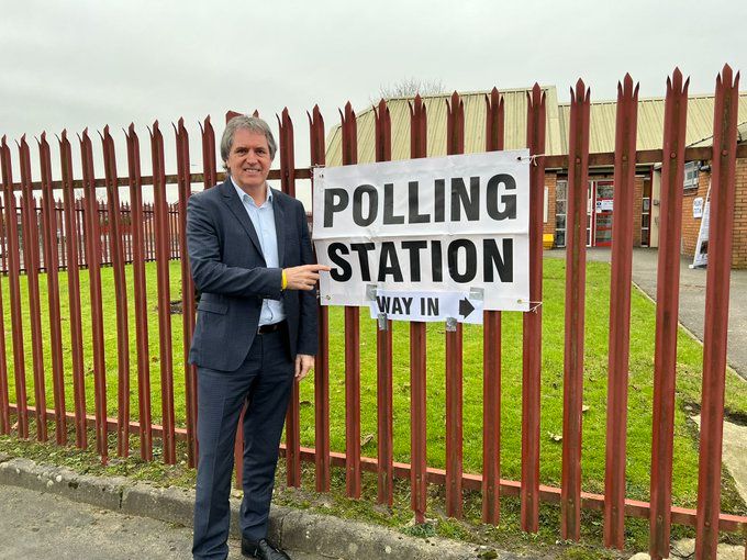 Picture of Steve Rotheram at a polling station in Blackbrook, St Helens.
