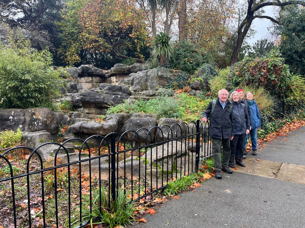 The Pulhamite cascade in Battersea Park along with our group