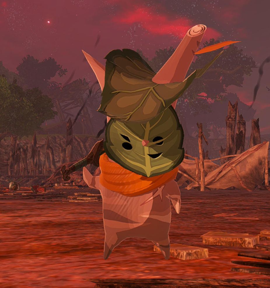 Screenshot of a Korok warrior, Calamo, in Hyrule Warriors: Age of Imprisonment