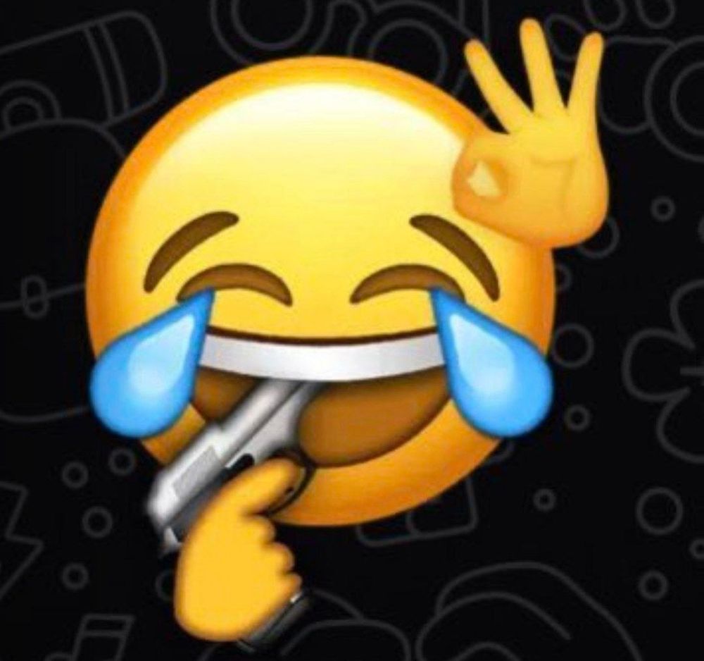 Lachendes Emoji, dass sich eine Pistole in den Mund steckt. 
