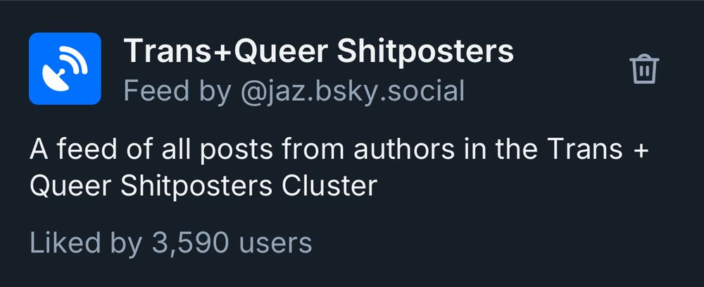 Screenshot of the bluesky search bar showing the trans and queer shit posters feed