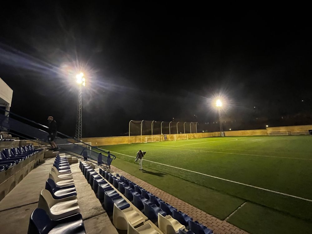 Club Football de Mogan Stadium with floodlights on