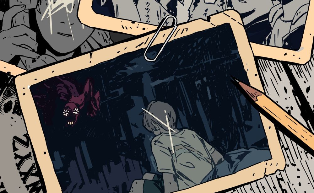 Alex from hello sunshine being looked at by a monster with Daisy eyes