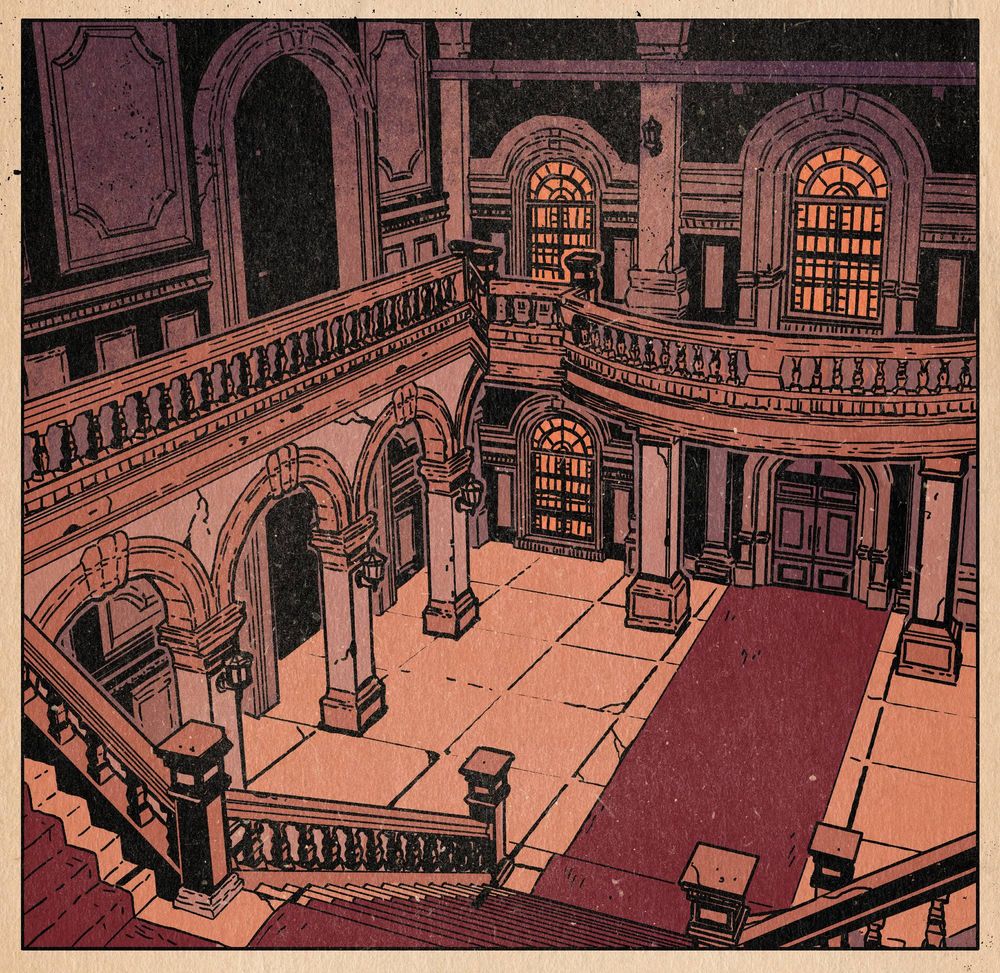 concept art for the Corazon hotel lobby