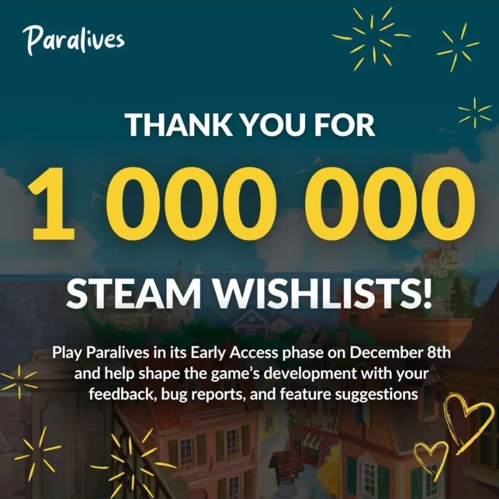"Paralives" is a live simulation game. 1 million people put this game on their Steam wishlist. Release December 8.