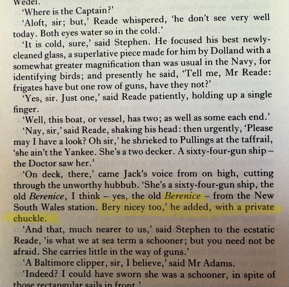 from The Wine-Dark Sea, he makes a “bery nicey” pun after seeing the Berenice when he needs rescuing 