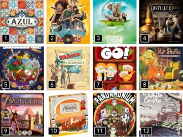 A 4x4 grid of board game titles. Only 12 games, the bottom row of the grid is empty.