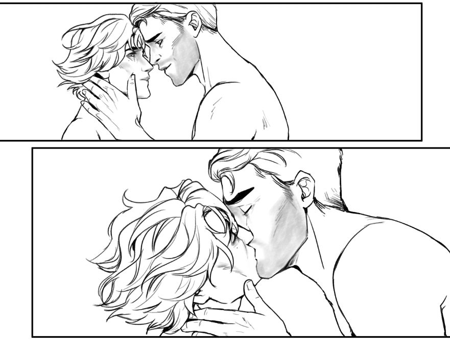 two panels showing Jayce and Viktor being kind to each other (kissing)