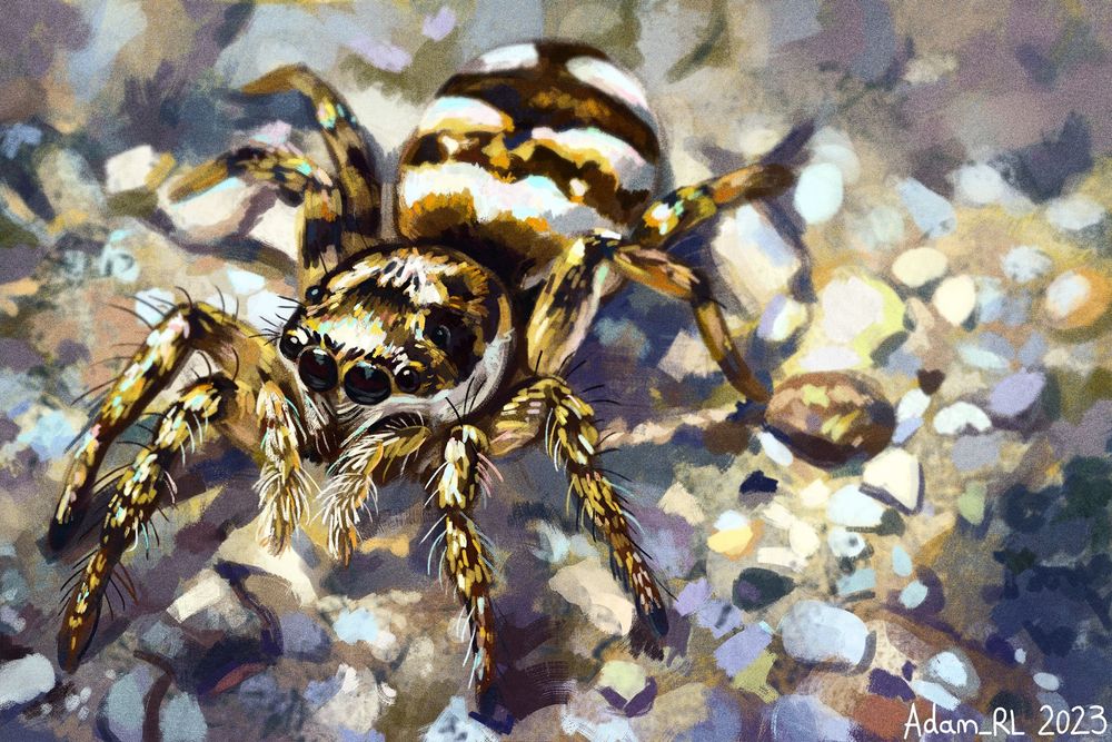 Stylised study of a Zebra Jumping Spider (digital painting).