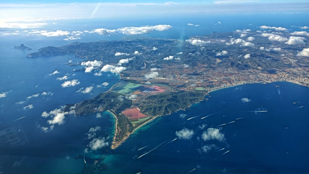 Aerial shot of Ibiza. 