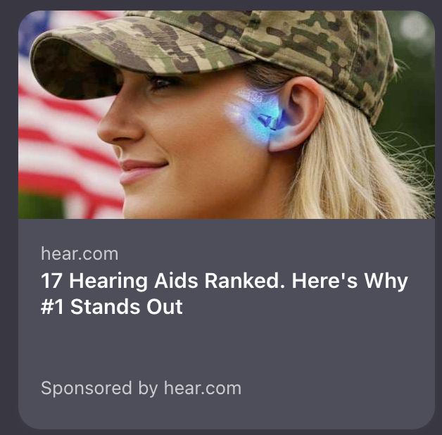 An ad that reuses an AI soldier to promote hearing aides.