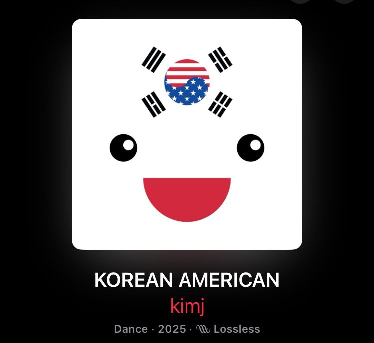 a screenshot of the 2025 album “Korean American” by kimj — the cover is a smiling emoticon accompanied by a design combination of the korean & american flags