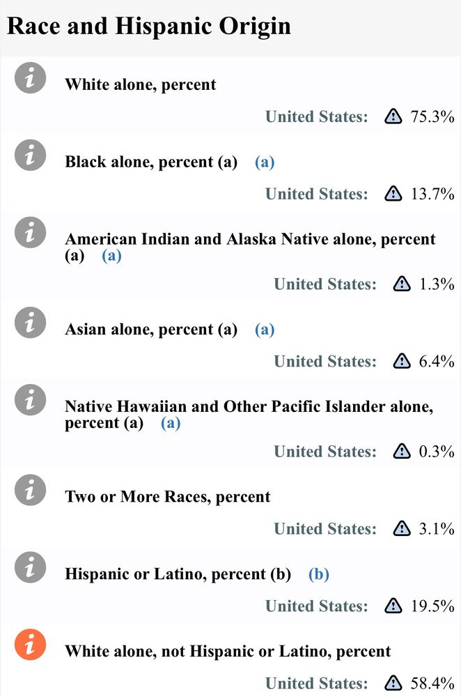 A screenshot of Race and Hispanic origin from the US Census website showing white and non-Hispanic people make up 58.4% of the US population.