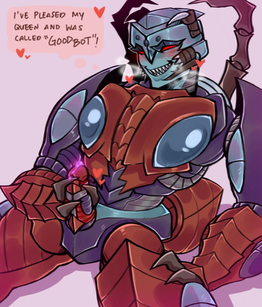 Inferno stroking his spike while thinking about Megatron calling him a “good bot.”

“I’ve pleased my Queen and was called a “Good Bot” !”