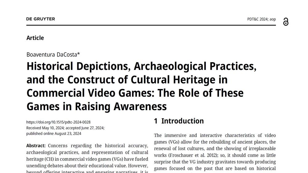Historical Depictions, Archaeological Practices, and the Construct of Cultural Heritage in Commercial Video Games: The Role of These Games in Raising Awareness