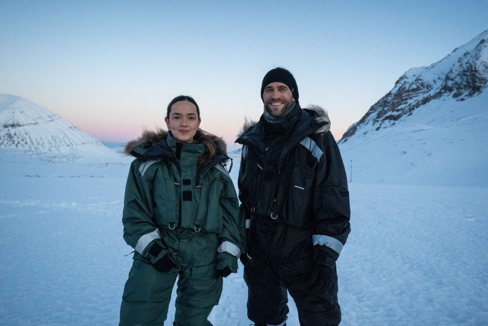 Authors Laura Molares Moncayo (left) and James Bradley (right) on Austre Brøggerbreen glacier, Svalbard, in February 2025. Credit: James Bradley