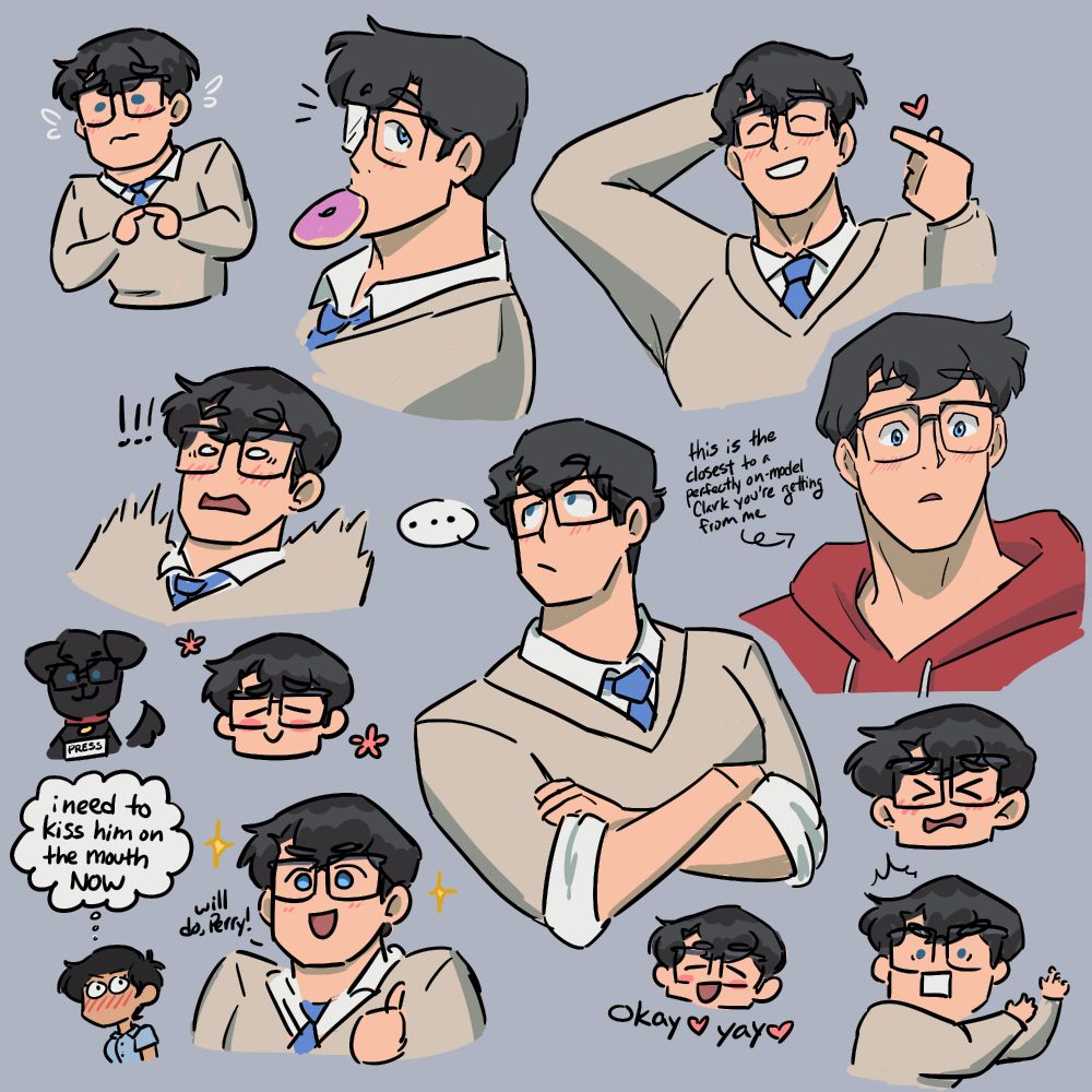 various sketches of clark kent (specifically the version of him from my adventures with superman)