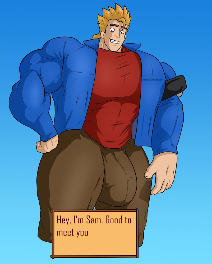 Sam grinning down at you, a tiny skateboard tucked under one arm