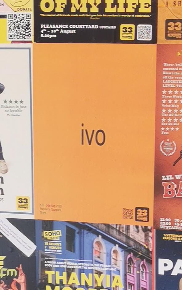Poster for Ivo Graham's fringe show, which is a rip-off of Charli XCX's Brat cover with the word "Ivo" in lower case on an otherwise blank background 