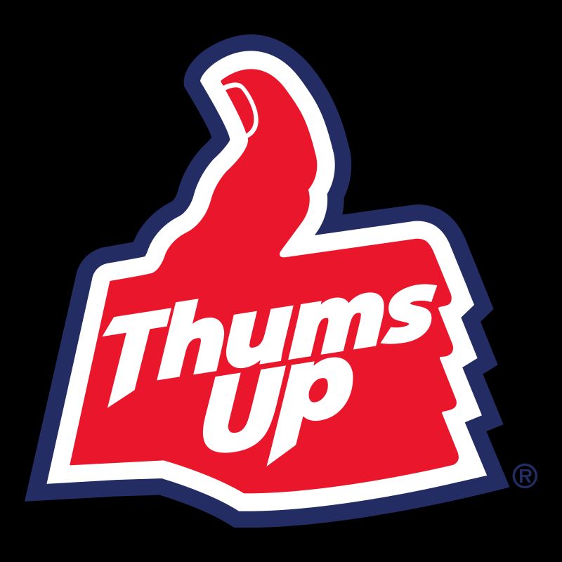 The logo of Thums Up cola, sold in India to replace Coca Cola after US companies withdrew from the market