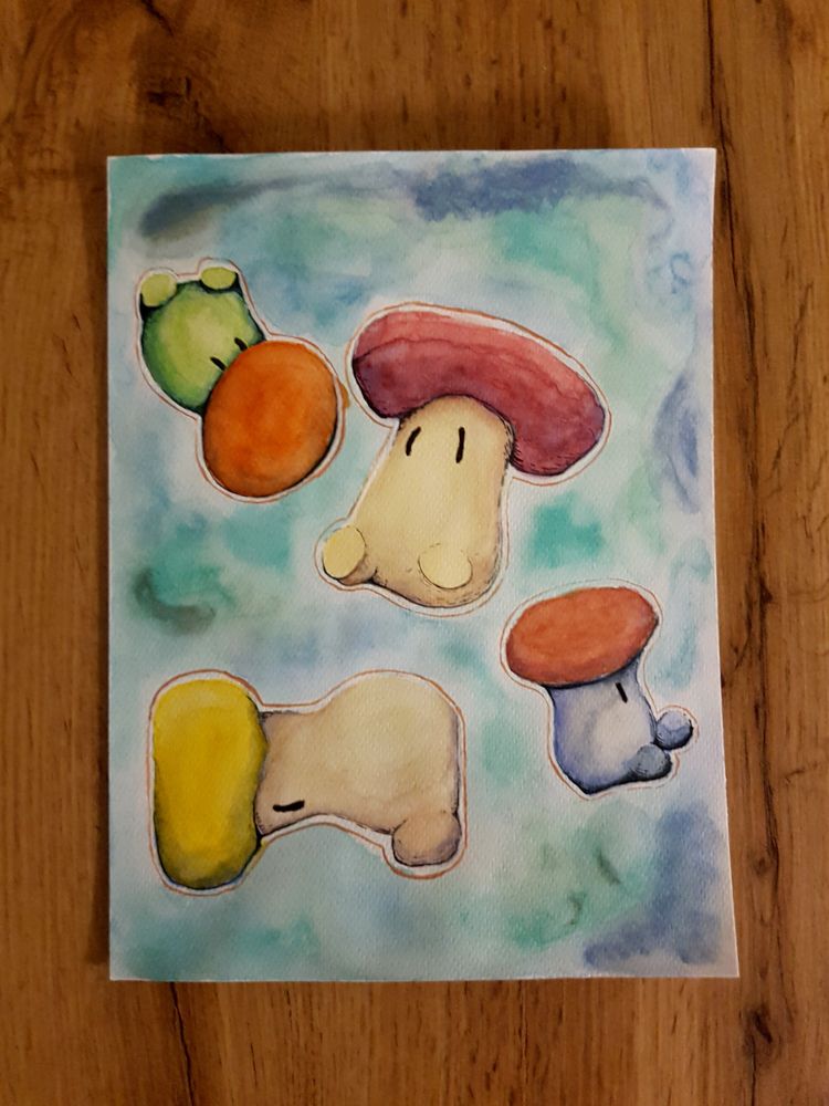 Watercolor painting of mushrooms