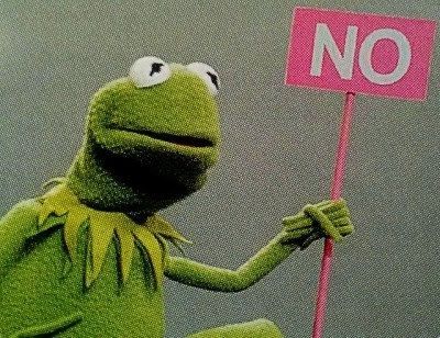Kermit the frog holding a sign that says NO