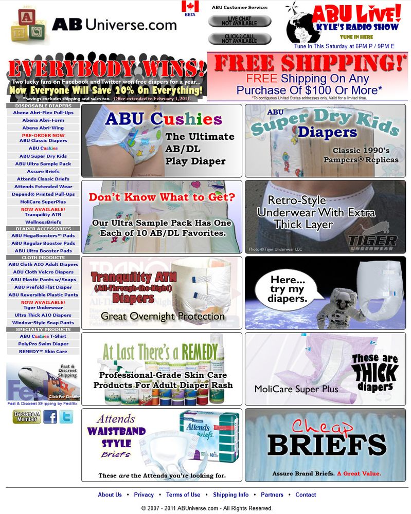Vintage 2011 ABU webpage, courtesy of https://web.archive.org/web/20110202041027/https://abuniverse.com/