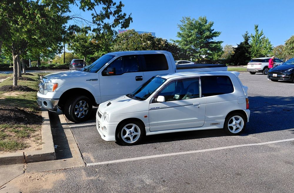 My Alto Works in front of a much larger F150