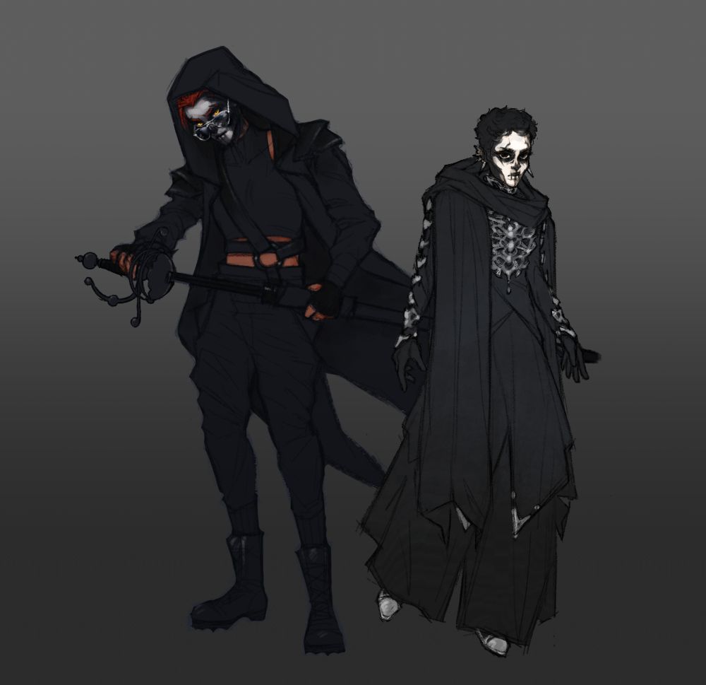 first sketch attempts of gideon nav and harrowhark nonagesimus from the locked tomb series.