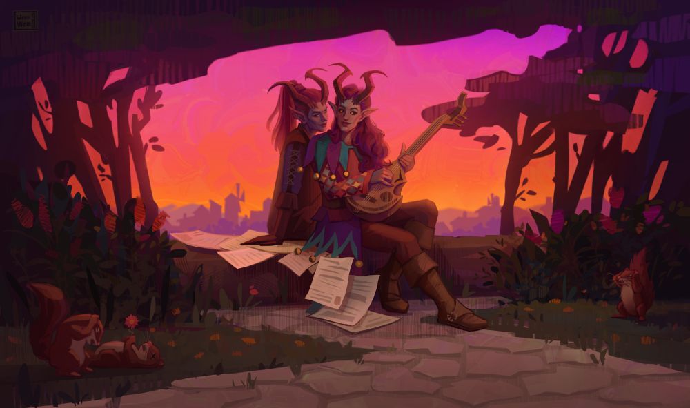 Npc Lakrissa and Alfira from video game "Baldurs Gate 3" 

P.s. The squirrel in lower left corner is not "unsubscribe from life" just  bit dramatic.