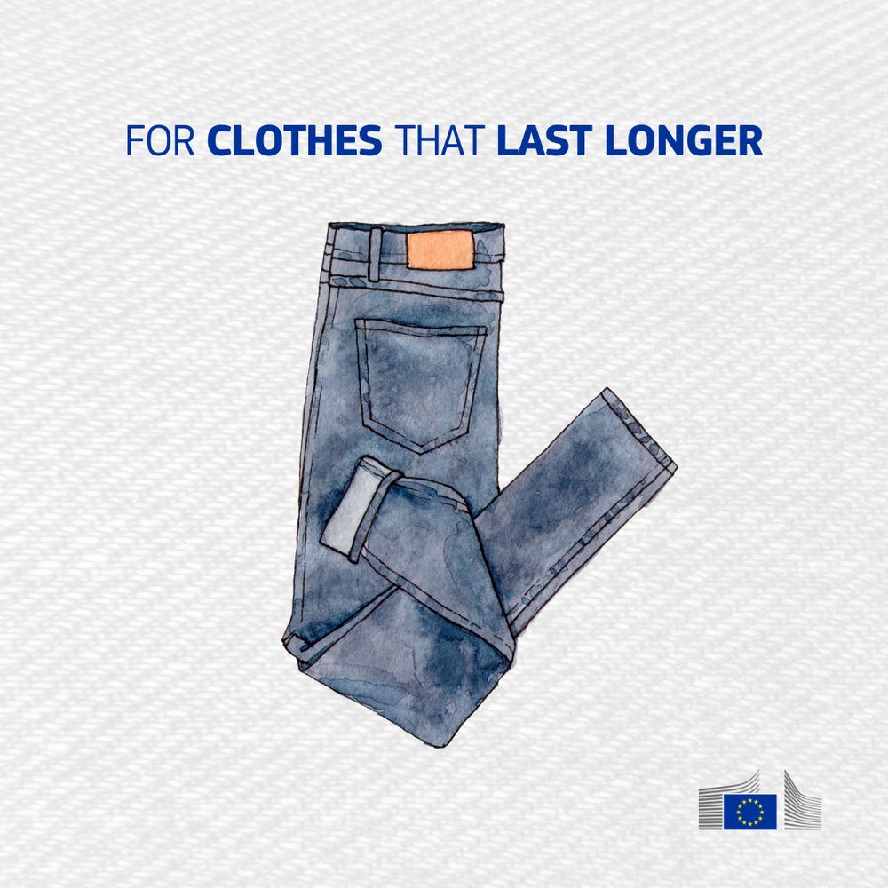 A pair of jeans and a text above saying “For clothes that last longer” 