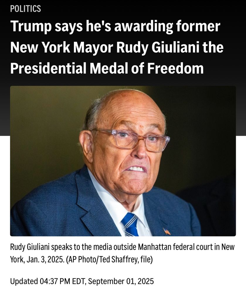 AP story: Trump says he's awarding former New York Mayor Rudy Giuliani the Presidential Medal of Freedom